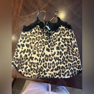 Leopard Print Lace Trim Cami Top